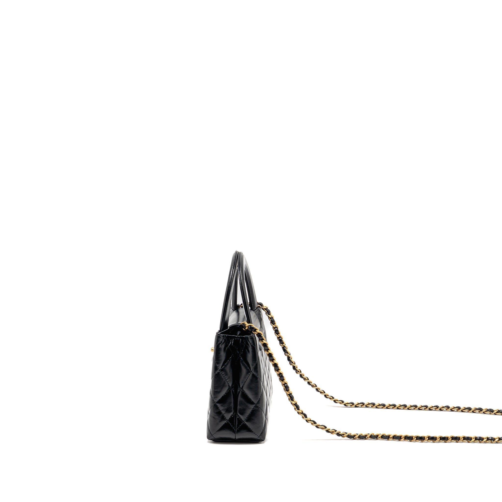 CHANEL MINI KELLY SHOPPING TOTE BAG CALFSKIN BLACK GHW (MICROCHIP)