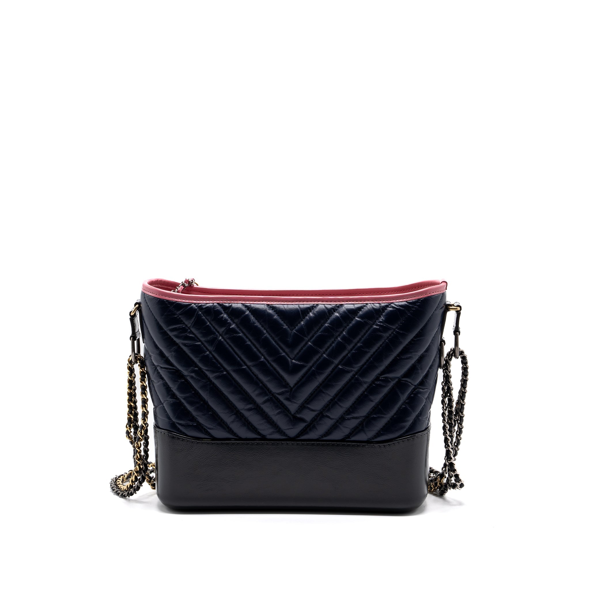 CHANEL LARGE GABRIELLE HOBO BAG CHEVRON CALFSKIN MULTICOLOR DARK BLUE/ DARK GREY / PINK WITH MULTICOLOURED HARDWARE
