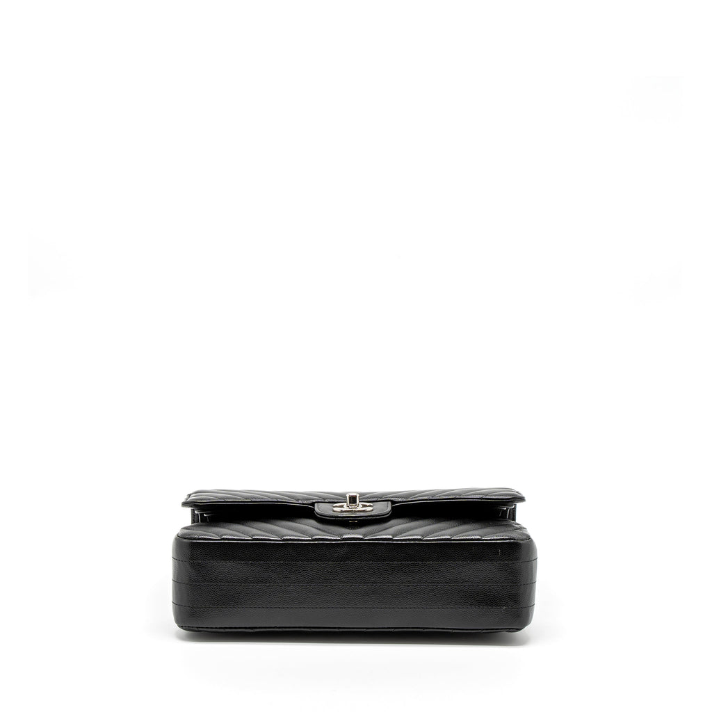 CHANEL MEDIUM CLASSIC DOUBLE FLAP BAG CHEVRON CAVIAR BLACK SHW