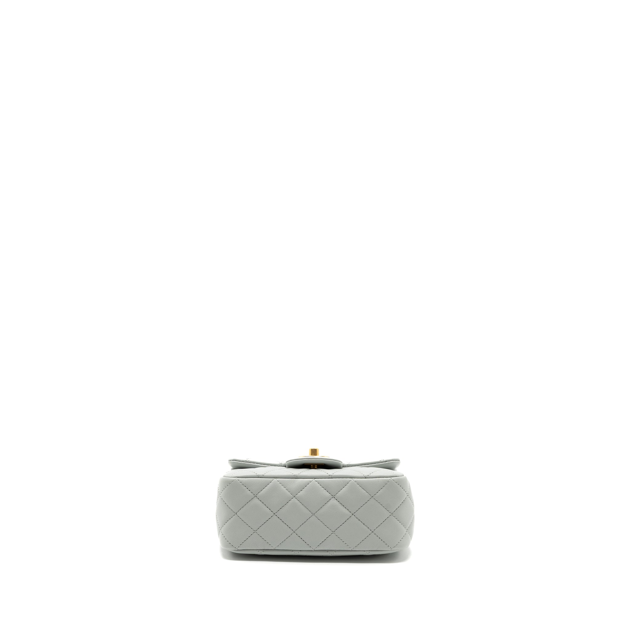 CHANEL 23C PEARL CRUSH MINI SQUARE FLAP BAG LAMBSKIN GREY GHW (MICROCHIP)