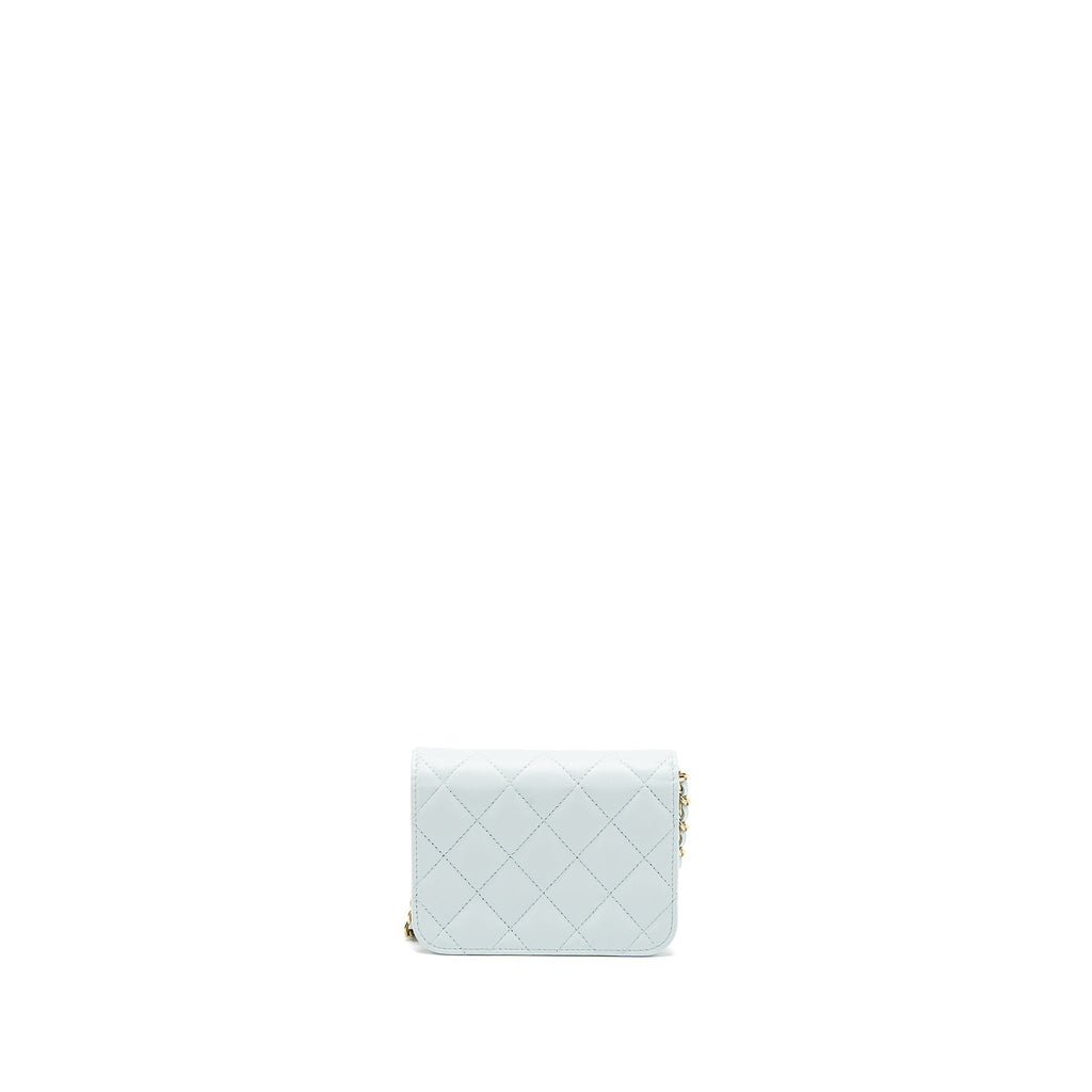 CHANEL MINI FLAP BAG RIBBON CHAINS LAMBSKIN LIGHT BLUE LGHW