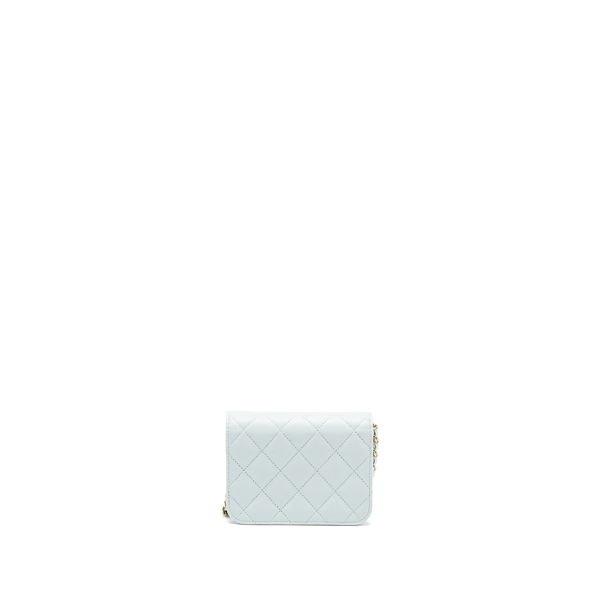 CHANEL MINI FLAP BAG RIBBON CHAINS LAMBSKIN LIGHT BLUE LGHW