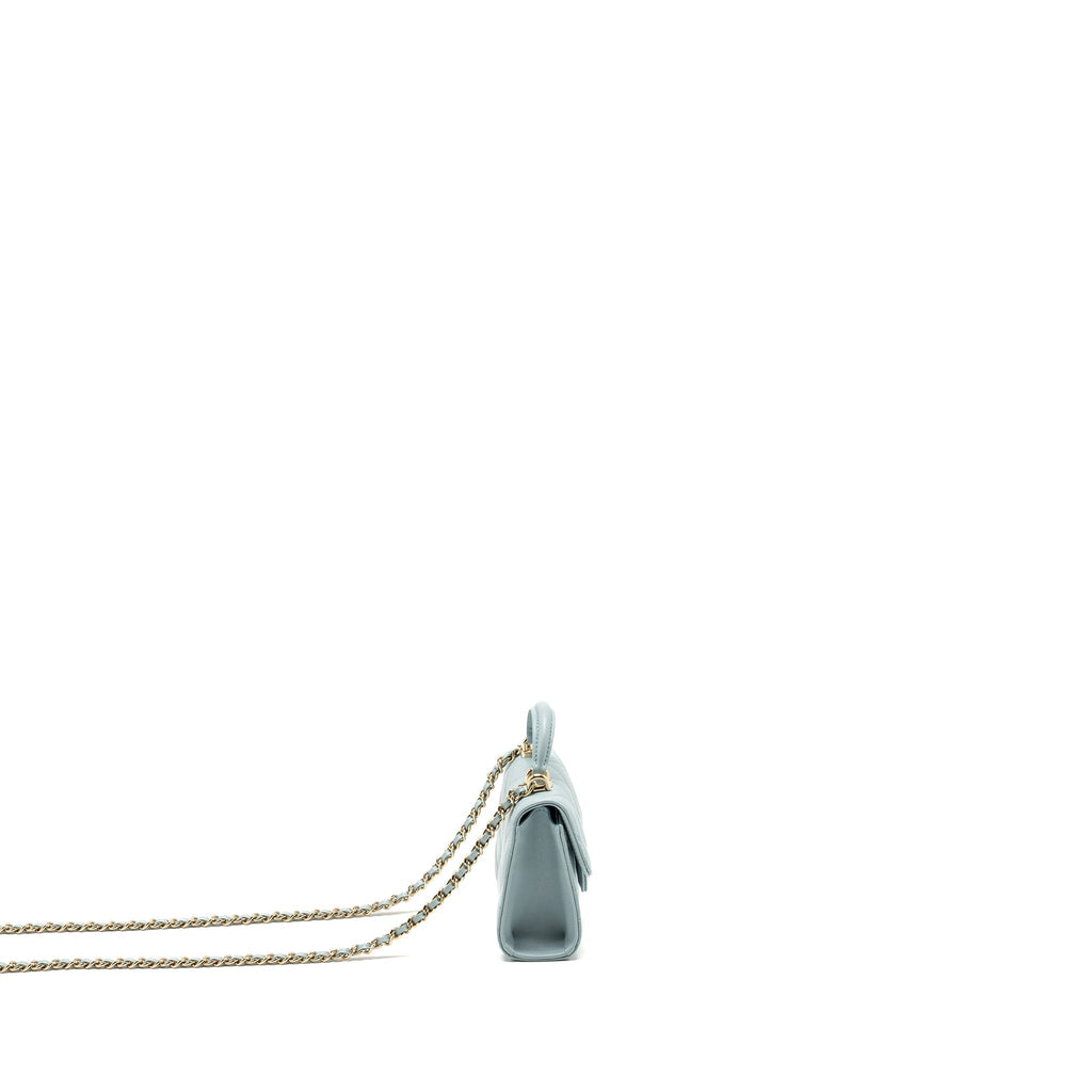 CHANEL TOP HANDLE MINI FLAP BAG LAMBSKIN LIGHT BLUE LGHW