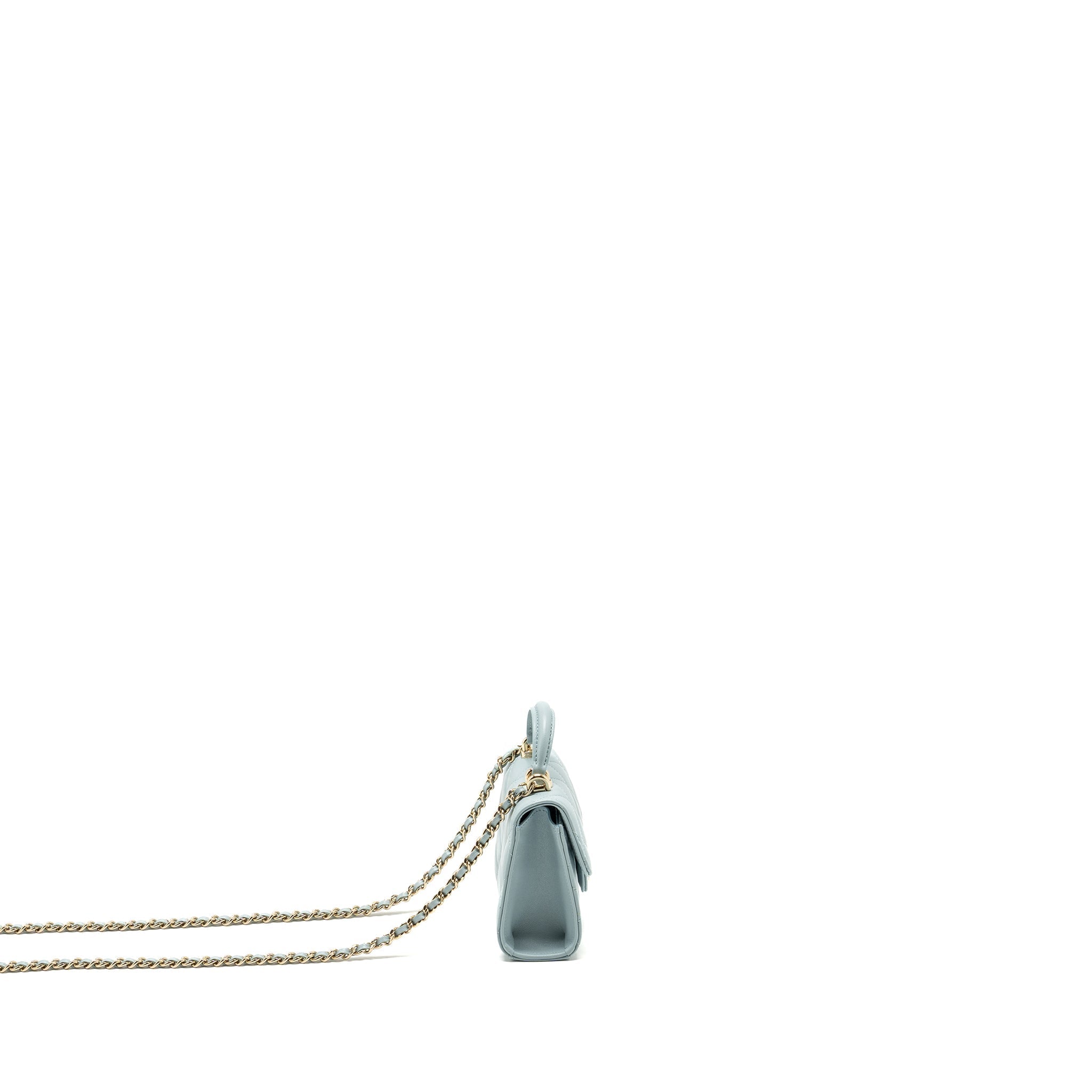 CHANEL TOP HANDLE MINI FLAP BAG LAMBSKIN LIGHT BLUE LGHW