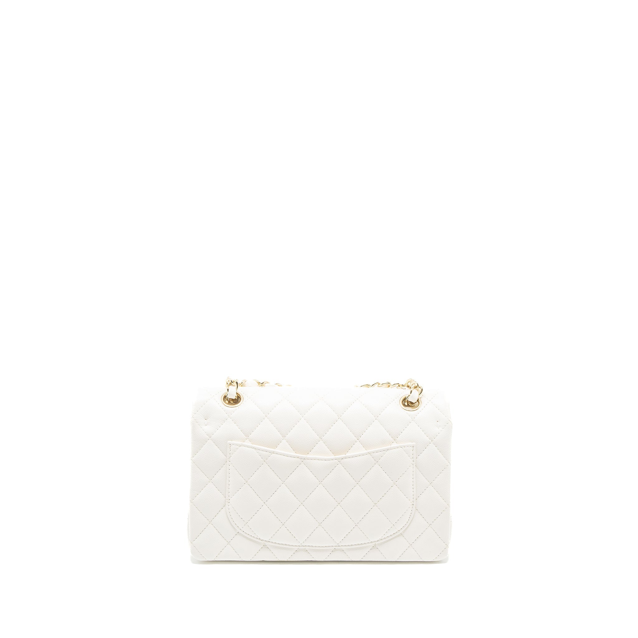 CHANEL SMALL CLASSIC DOUBLE FLAP BAG CAVIAR WHITE LGHW (MICROCHIP)