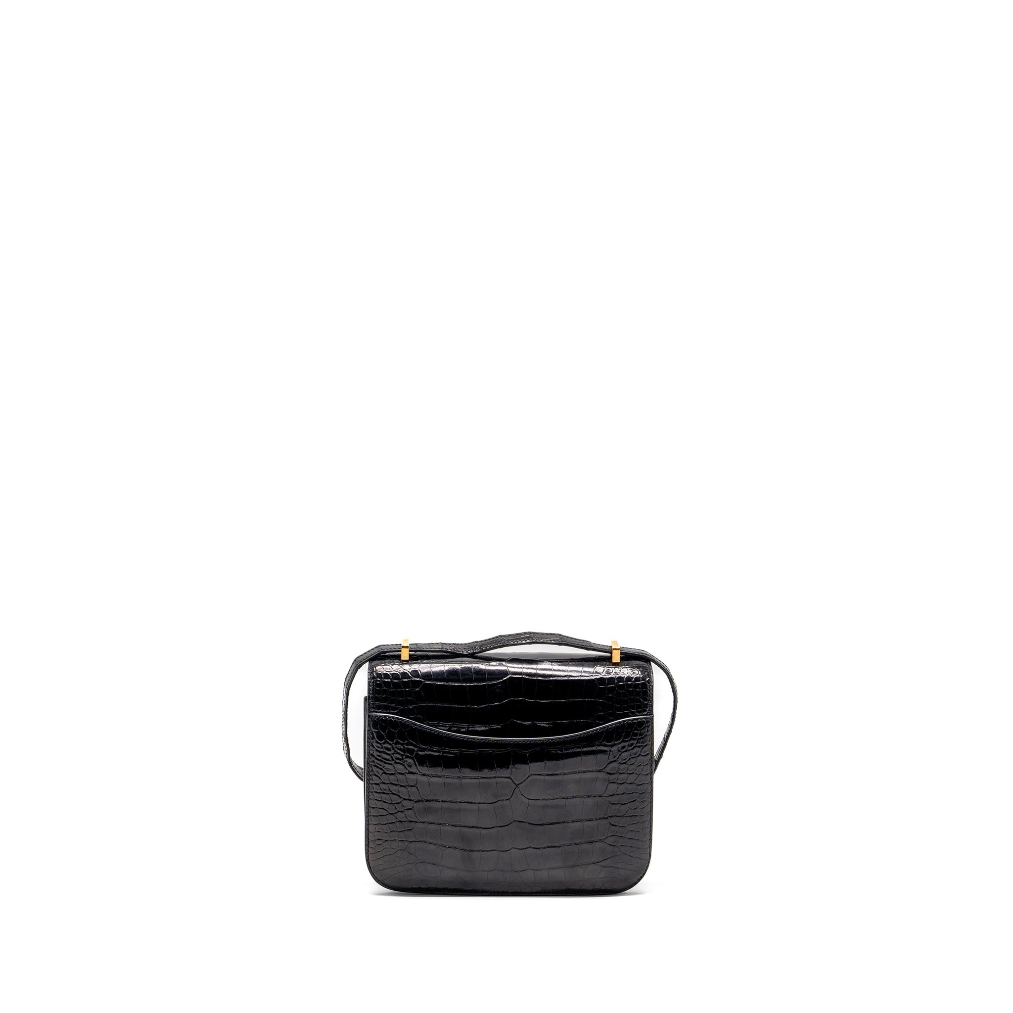 HERMES MINI CONSTANCE ALLIGATOR MISSISSIPPIENSIS SHINY BLACK GHW