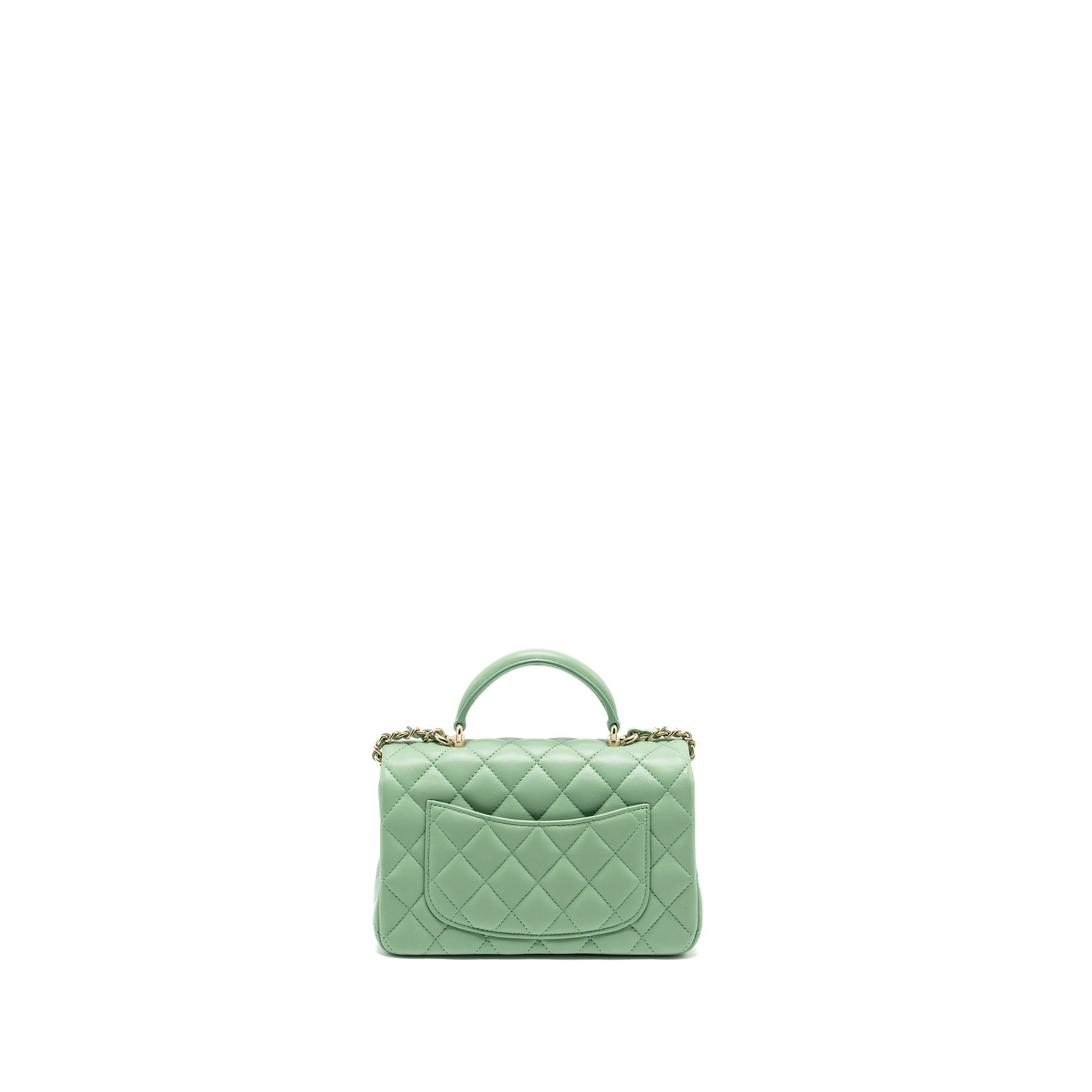 CHANEL TOP HANDLE MINI RECTANGULAR FLAP BAG LAMBSKIN LIGHT GREEN LGHW (MICROCHIP)