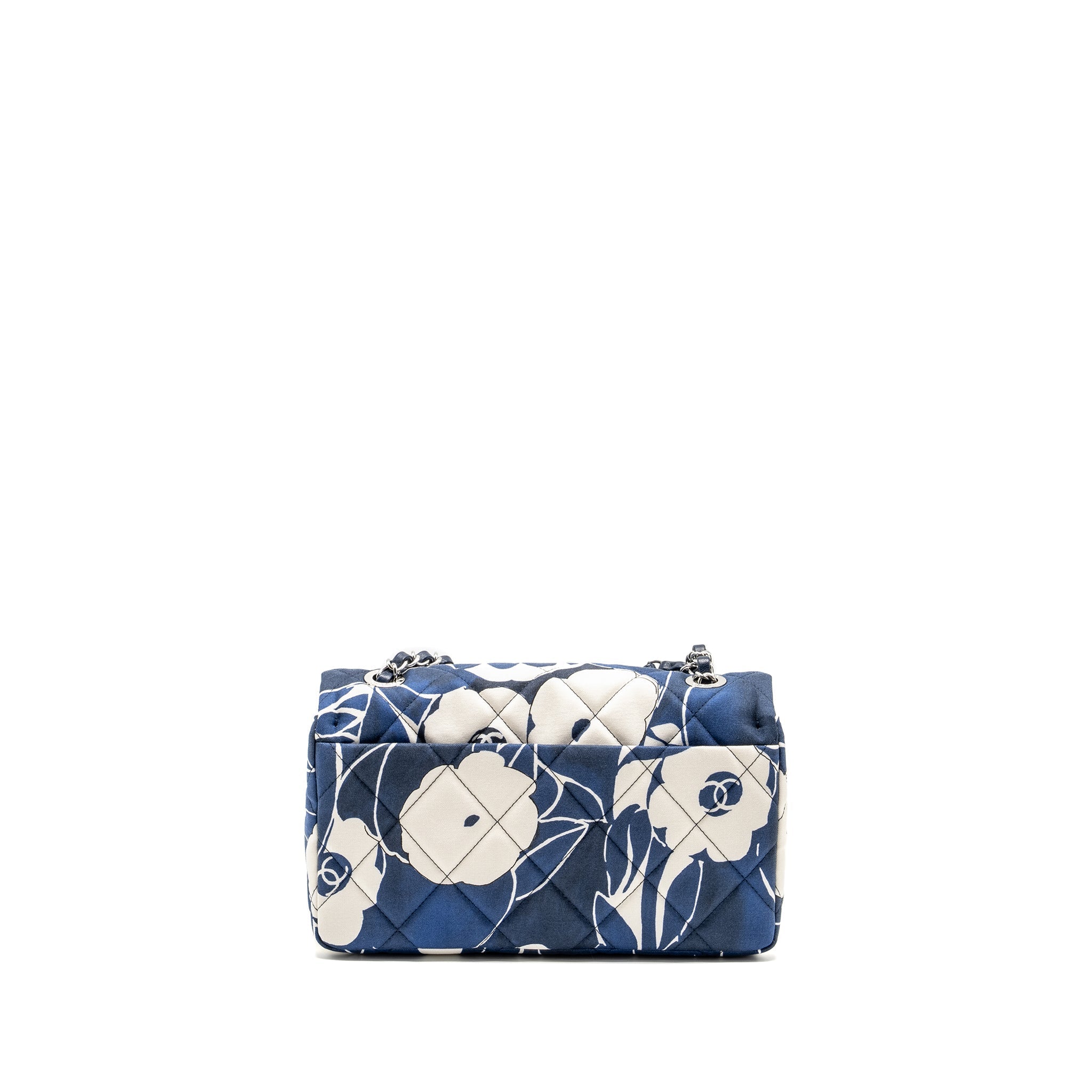CHANEL MEDIUM LIMITED EDITION FLORA PRINTED CLASSIC FLAP BAG SILK BLUE/WHITE SHW (MICROCHIP)