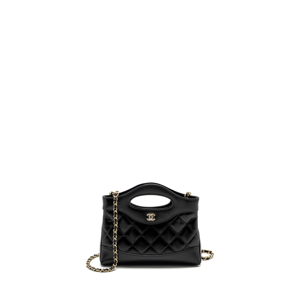 CHANEL MINI 31 CLUTCH WITH CHAIN SHINY LAMBSKIN BLACK LGHW (MICROCHIP)