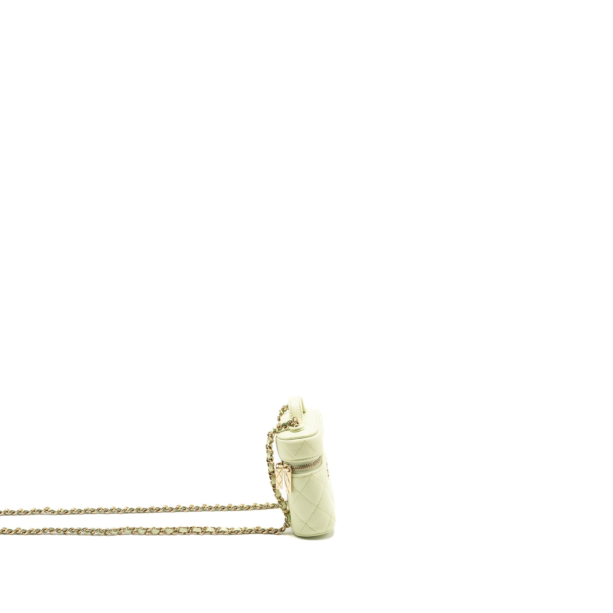 CHANEL MINI VERTICAL VANITY WITH CHAIN CAVIAR LIGHT GREEN LGHW