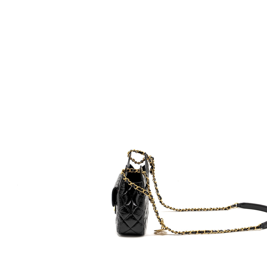 CHANEL 23C SMALL HOBO BAG SHINY CALFSKIN BLACK BRUSHED GHW(MICROCHIP)