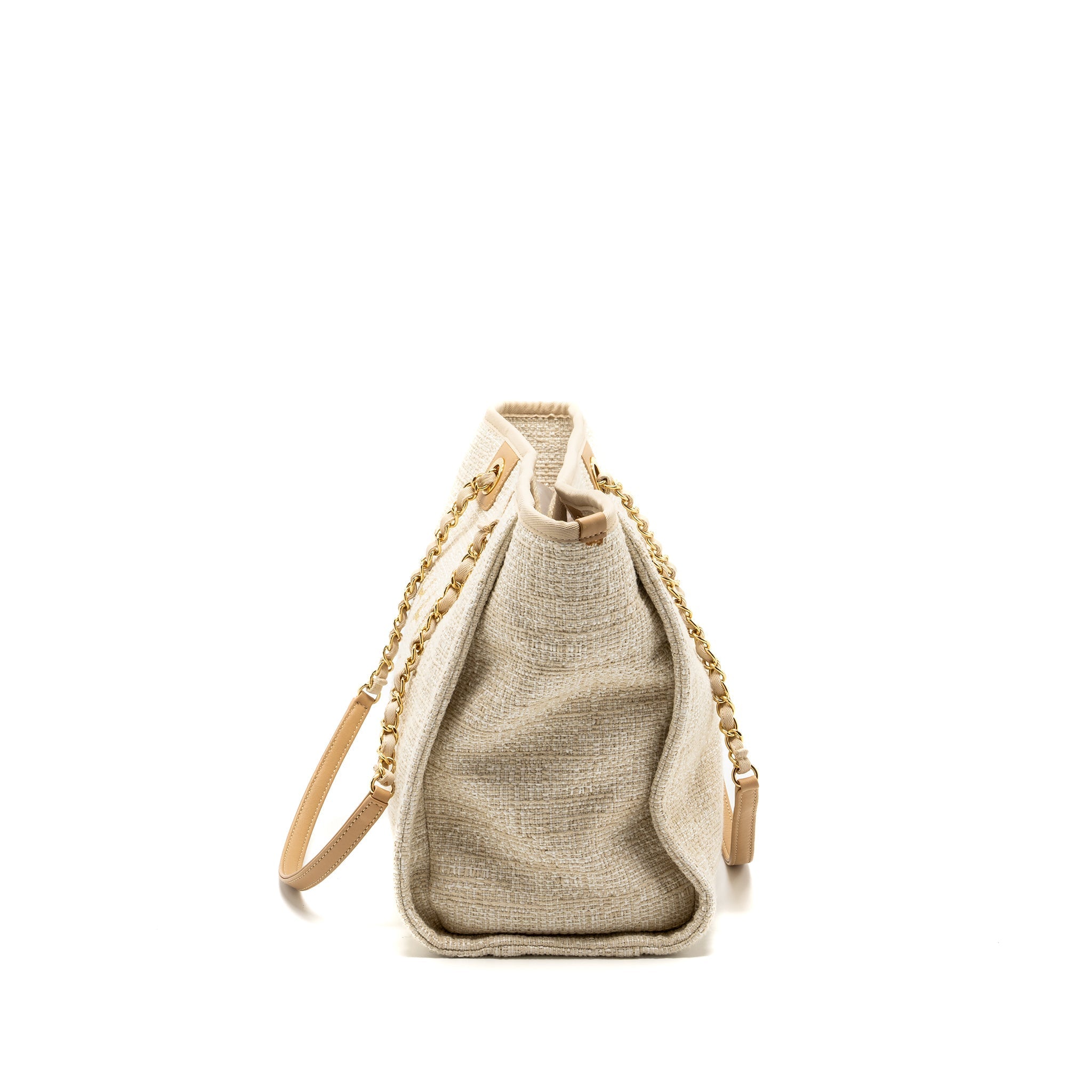 CHANEL DEAUVILLE BAG CANVAS/ LEATHER LIGHT BEIGE GHW