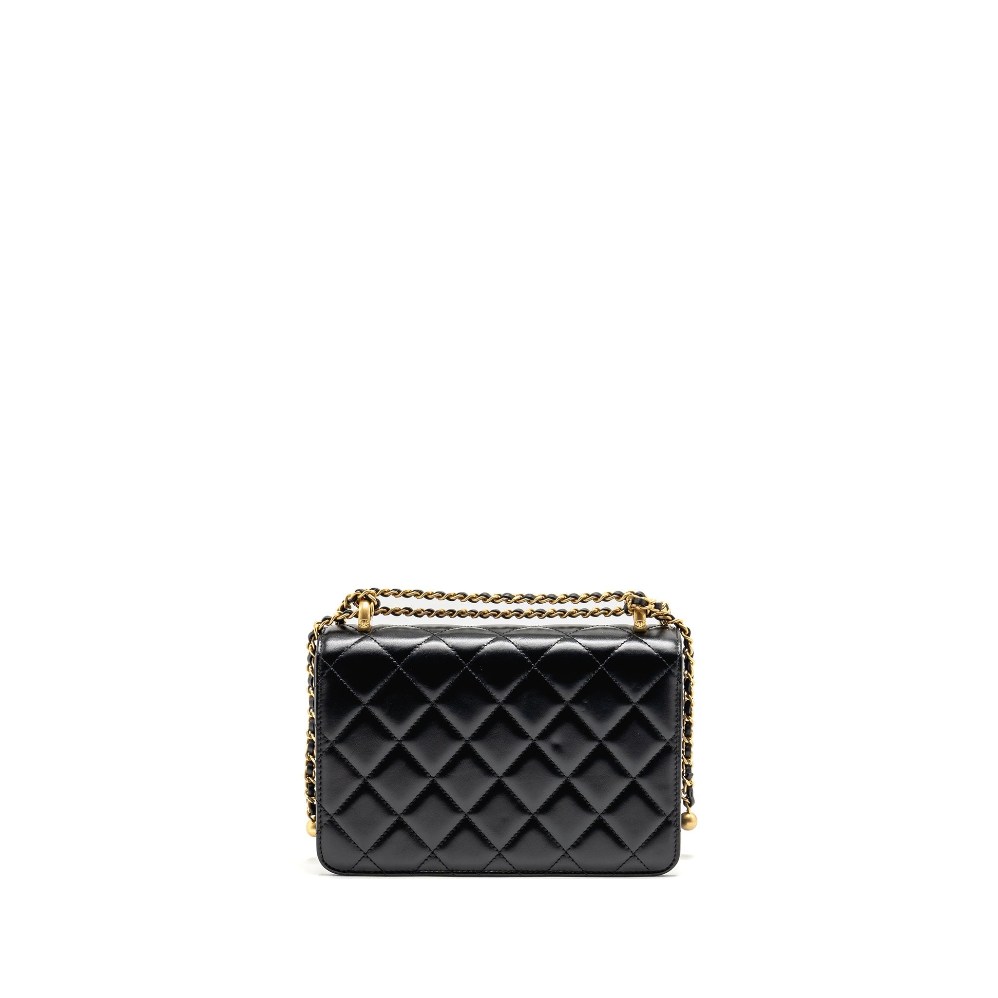 CHANEL GOLD CRUSH FLAP BAG CALFSKIN BLACK GHW (MICROCHIP)
