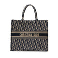 DIOR LARGE BOOK TOTE ECRU AND BLUE DIOR OBLIQUE EMBROIDERY