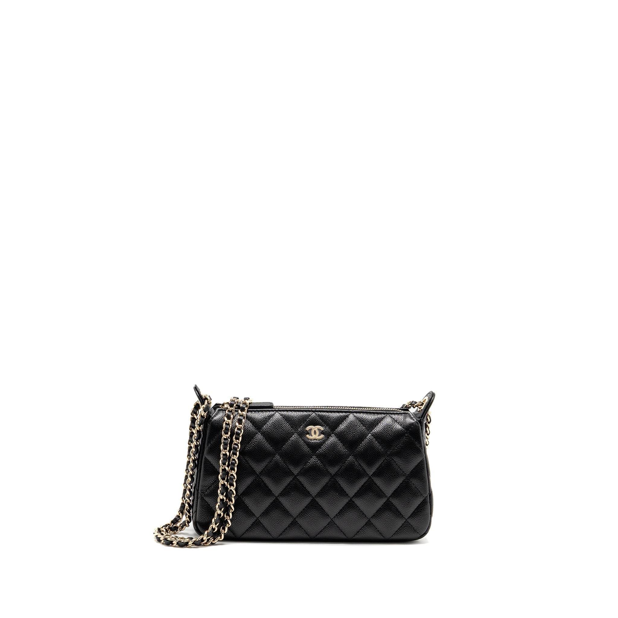 CHANEL CLUTCH BAG WITH CHAIN CAVIAR BLACK LGHW (MICROCHIP)