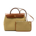 HERMES HERBAG 31 ZIP BAG RETOURNE CANVAS/VACHE HUNTER POUSSIERE/FAUVE GHW