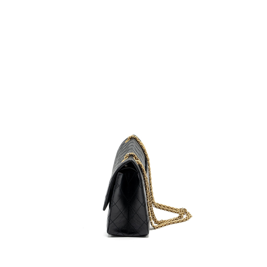 CHANEL LARGE 2.55 REISSUE FLAP BAG AGED CALFSKIN BLACK GHW