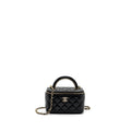 CHANEL TOP HANDLE LONG VANITY CASE LAMBSKIN BLACK LGHW (MICROCHIP)