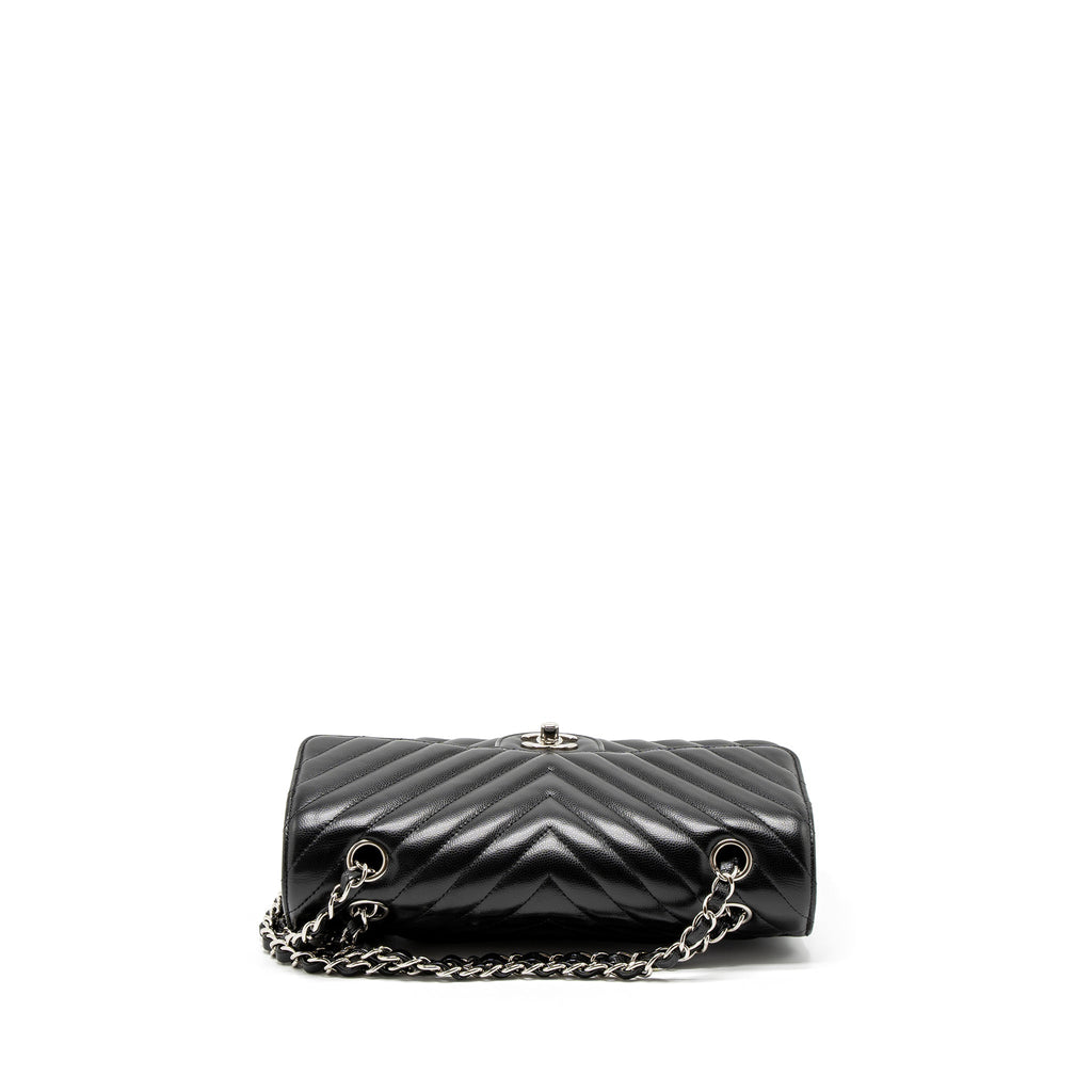 CHANEL MEDIUM CLASSIC DOUBLE FLAP BAG CHEVRON CAVIAR BLACK SHW