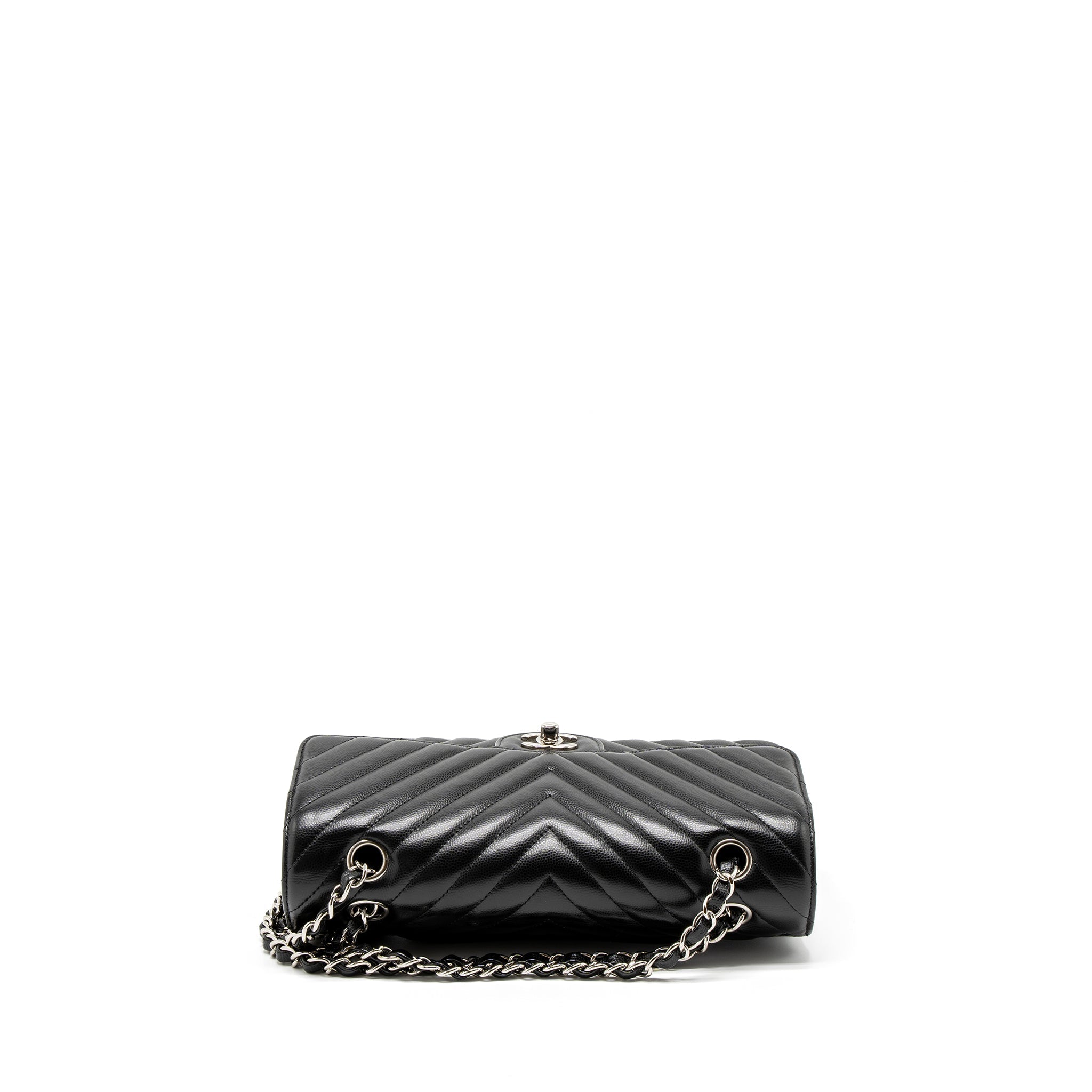 CHANEL MEDIUM CLASSIC DOUBLE FLAP BAG CHEVRON CAVIAR BLACK SHW