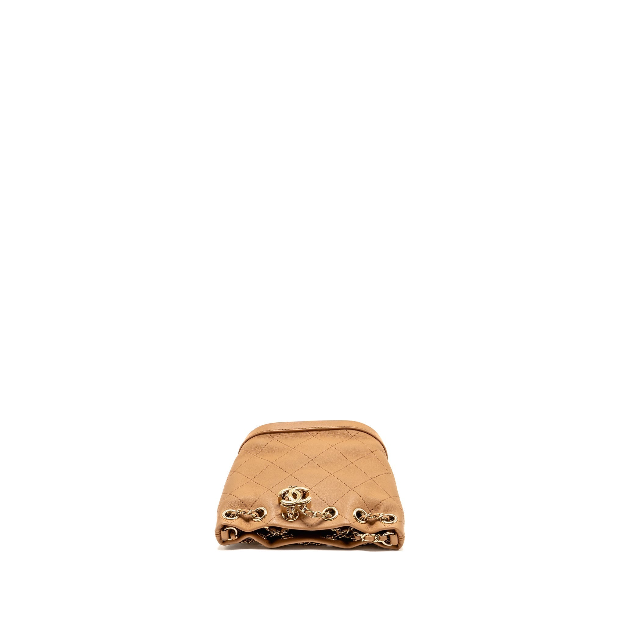CHANEL MINI DRAWSTRING BUCKET BAG CALFSKIN DARK BEIGE LGHW
