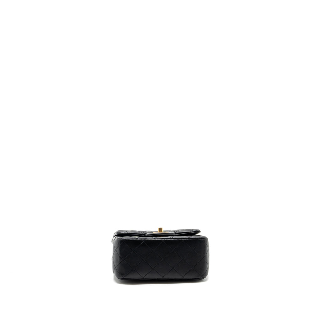 CHANEL CLASSIC MINI SQUARE FLAP BAG LAMBSKIN BLACK BRUSHED GHW
