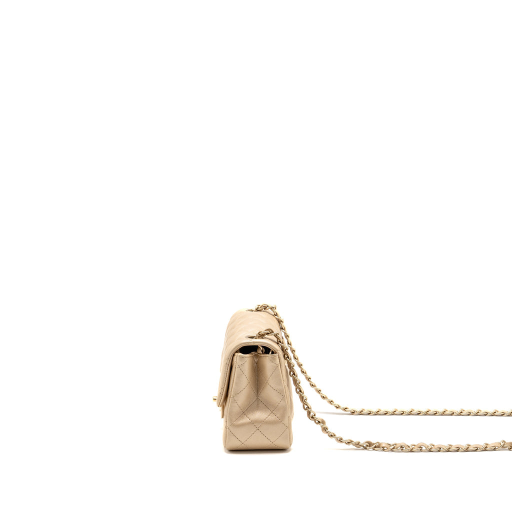 CHANEL MINI SQUARE FLAP BAG LAMBSKIN GOLD GHW