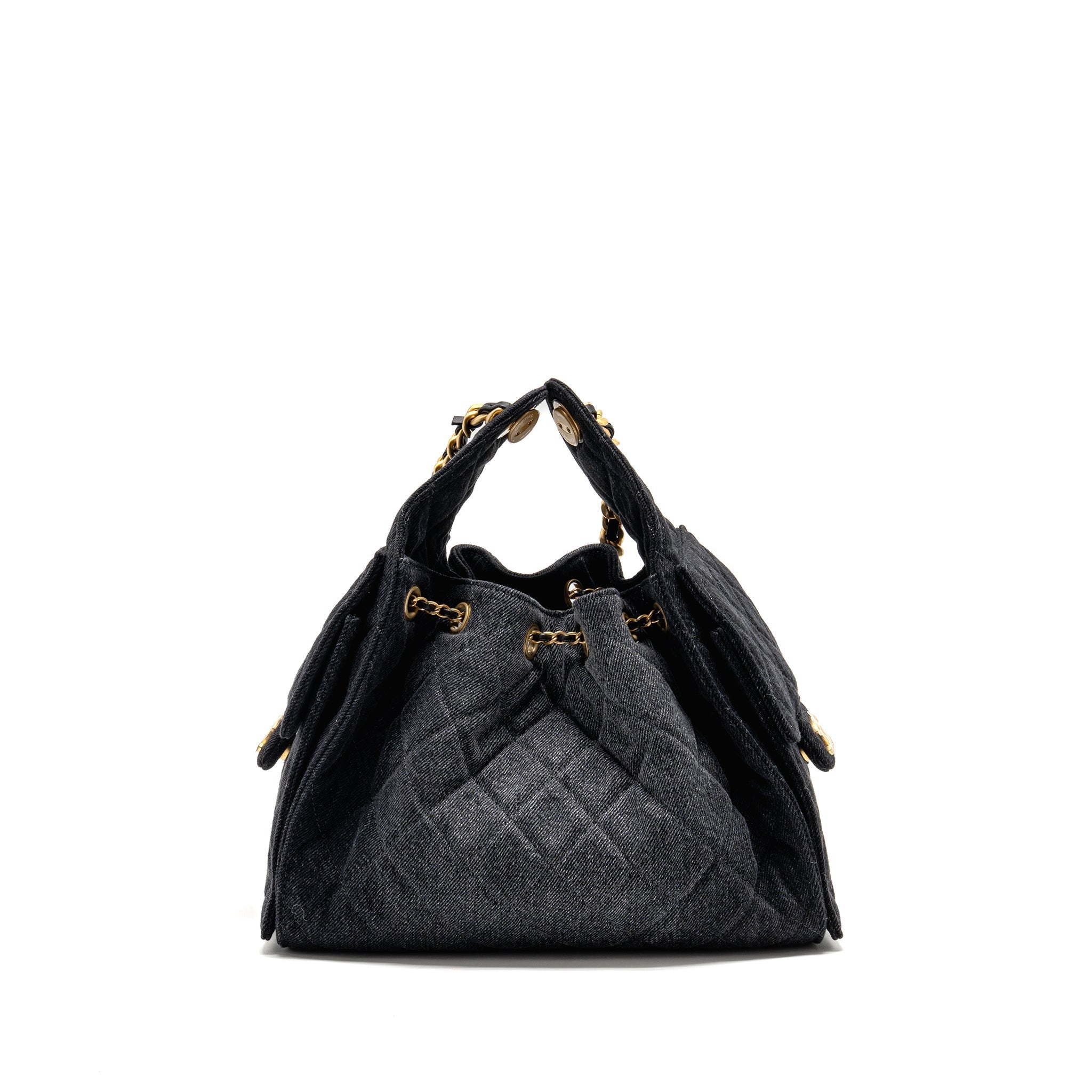 CHANEL SMALL 25 BAG WASHED DENIM BLACK GHW (MICROCHIP)
