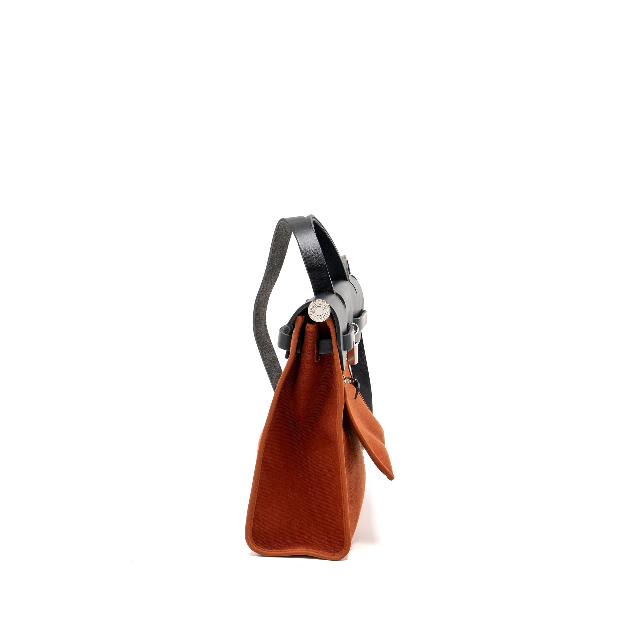 HERMES HERBAG 31 ZIP BAG CANVAS/ HUNTER LEATHER CUIVRE / BLACK SHW