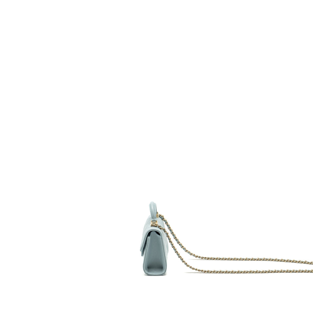 CHANEL TOP HANDLE MINI FLAP BAG LAMBSKIN LIGHT BLUE LGHW