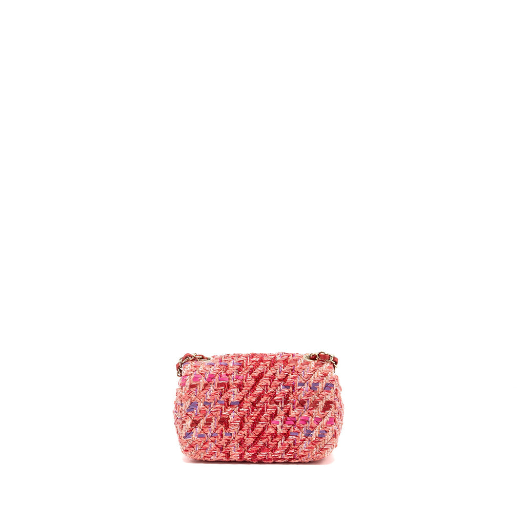 CHANEL MINI RECTANGULAR FLAP BAG TWEED MULTICOLOUR PINK LGHW (MICROCHIP)