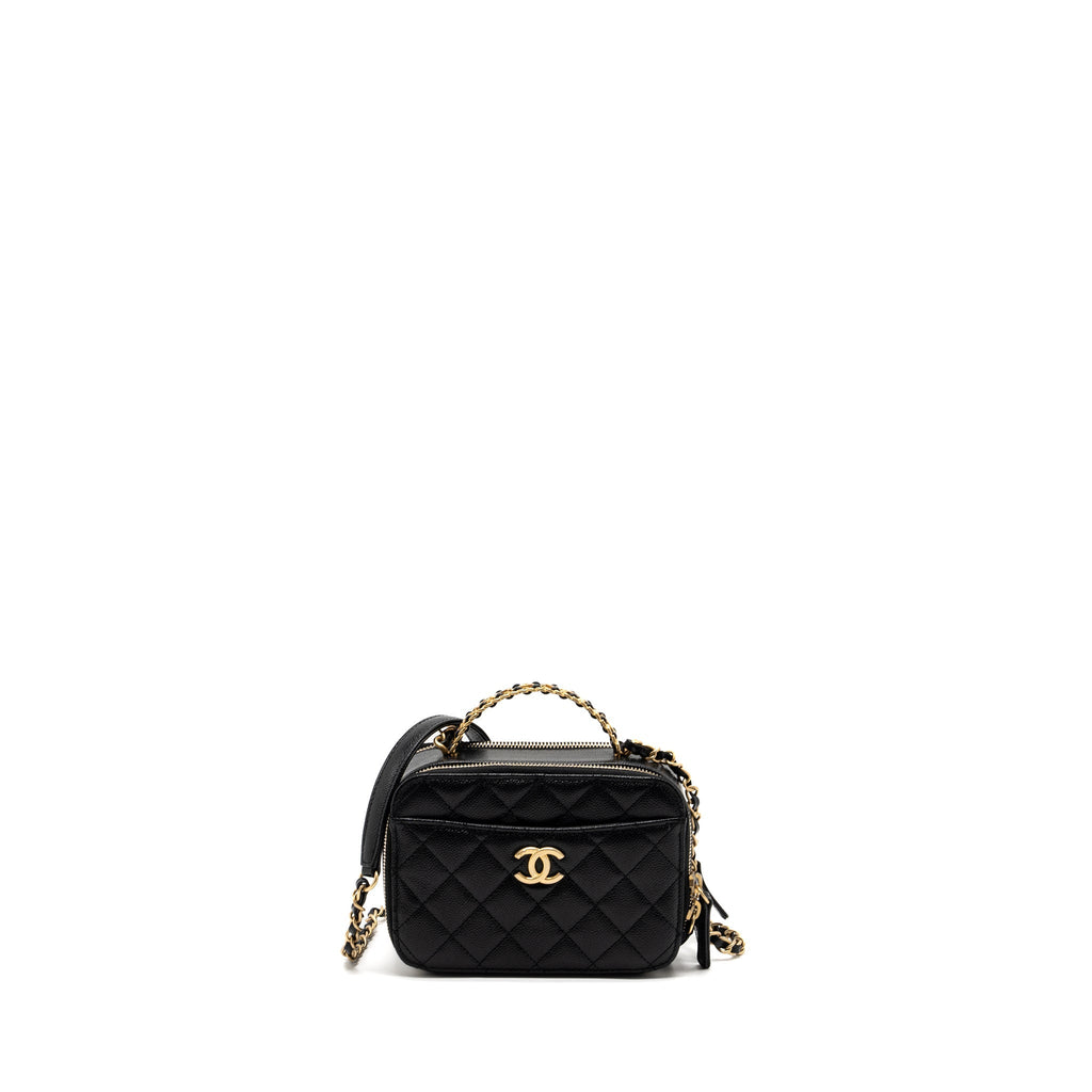 CHANEL 22S LETTER TOP HANDLE SMALL VANITY CASE CAVIAR BLACK BRUSHED GHW (MICROCHIP)