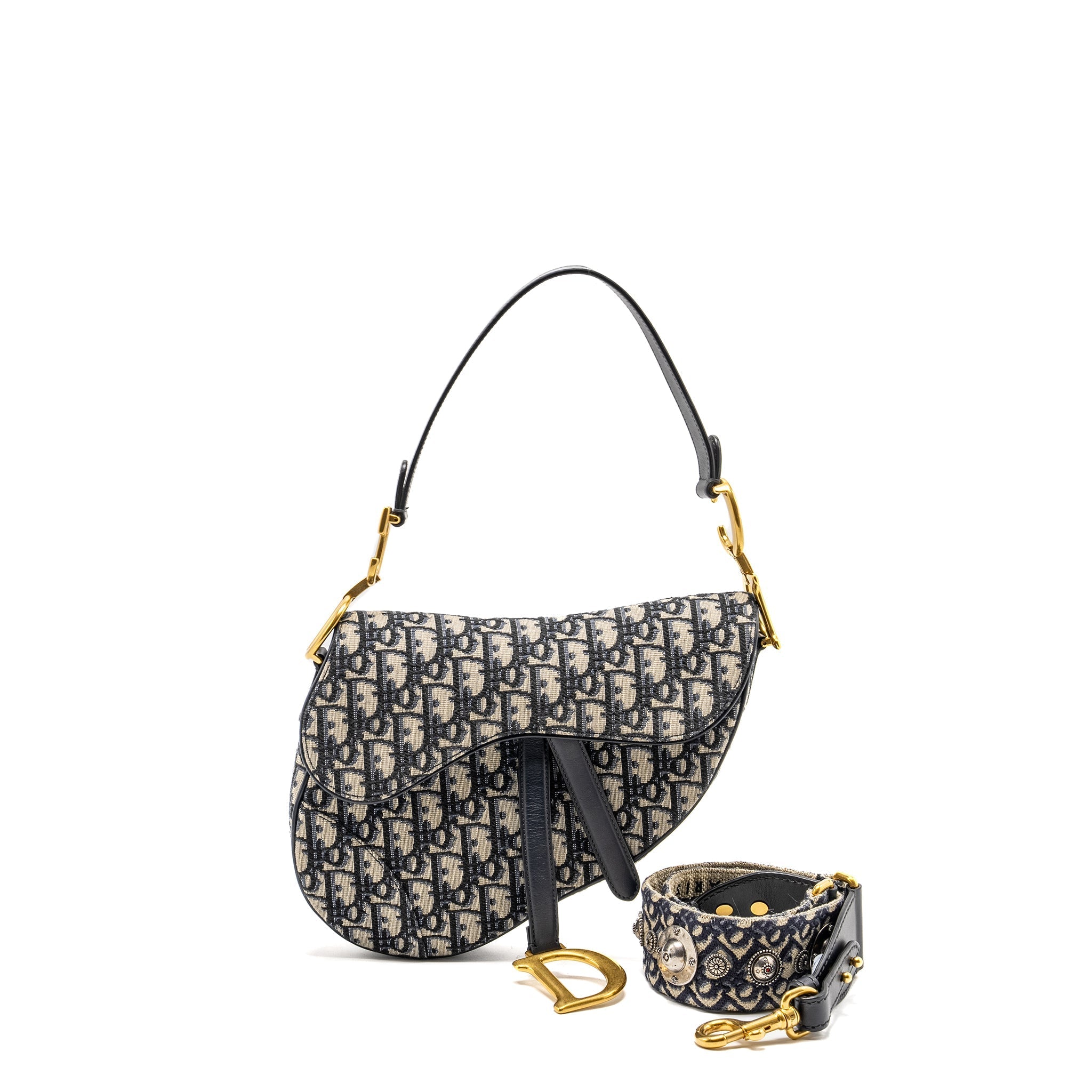 DIOR MEDIUM SADDLE BAG BLUE OBLIQUE CANVAS GHW