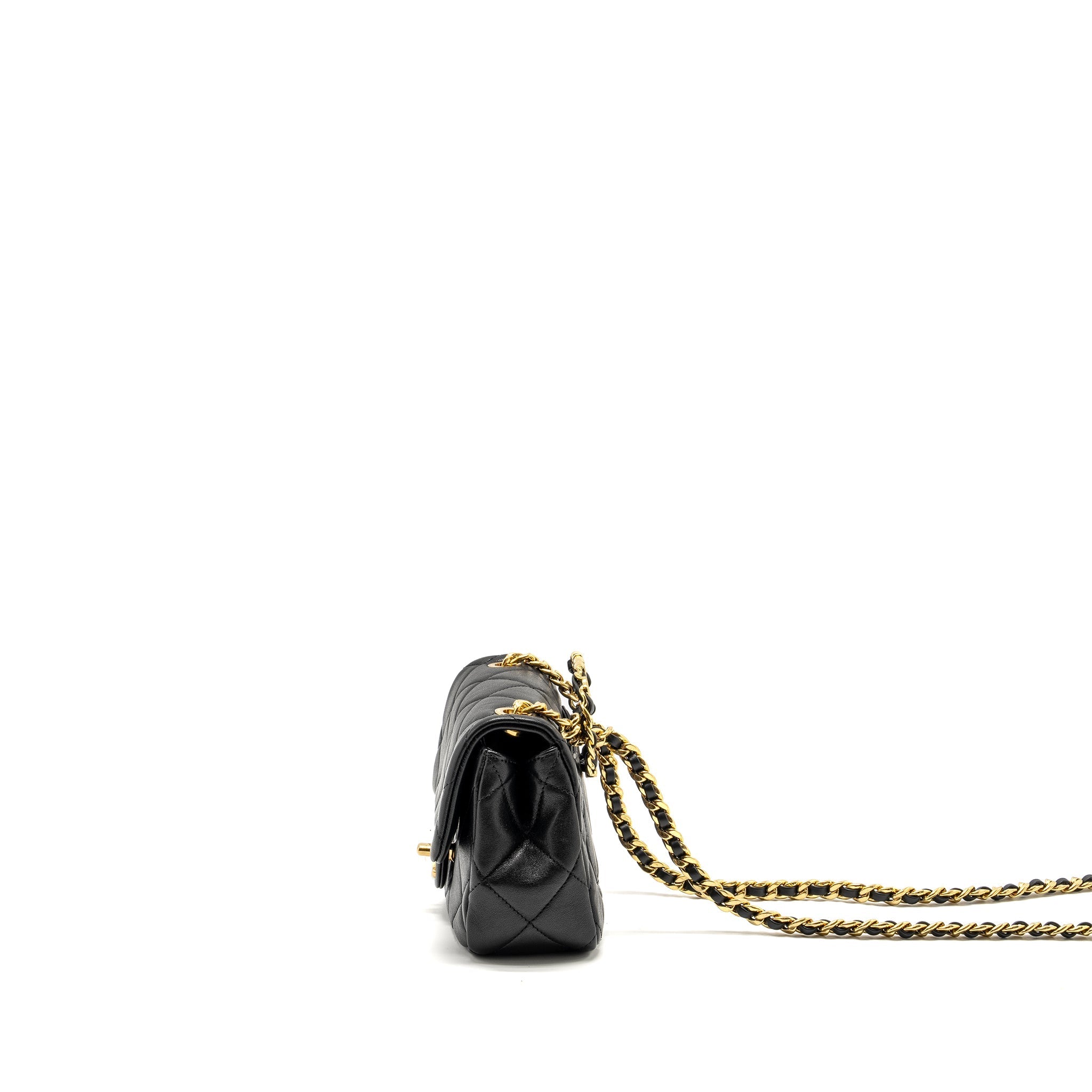 CHANEL 23C ROUND HANDLE MINI SQUARE FLAP BAG LAMBSKIN BLACK GHW (MICROCHIP)