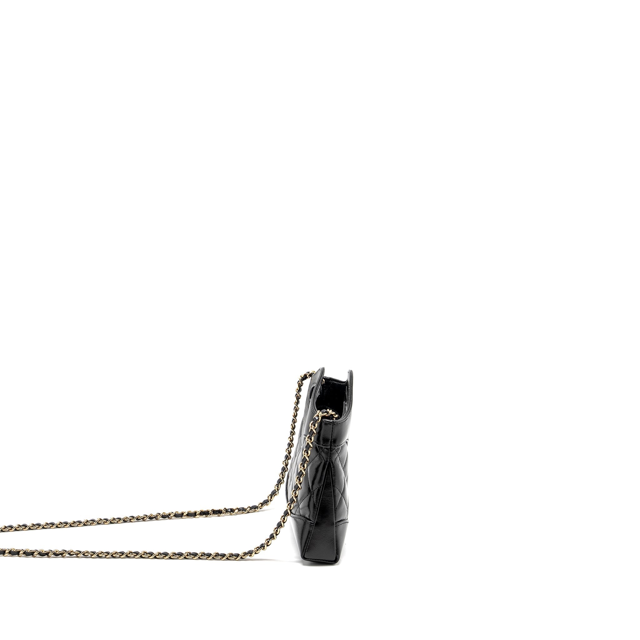 CHANEL MINI 31 CLUTCH WITH CHAIN SHINY LAMBSKIN BLACK LGHW (MICROCHIP)