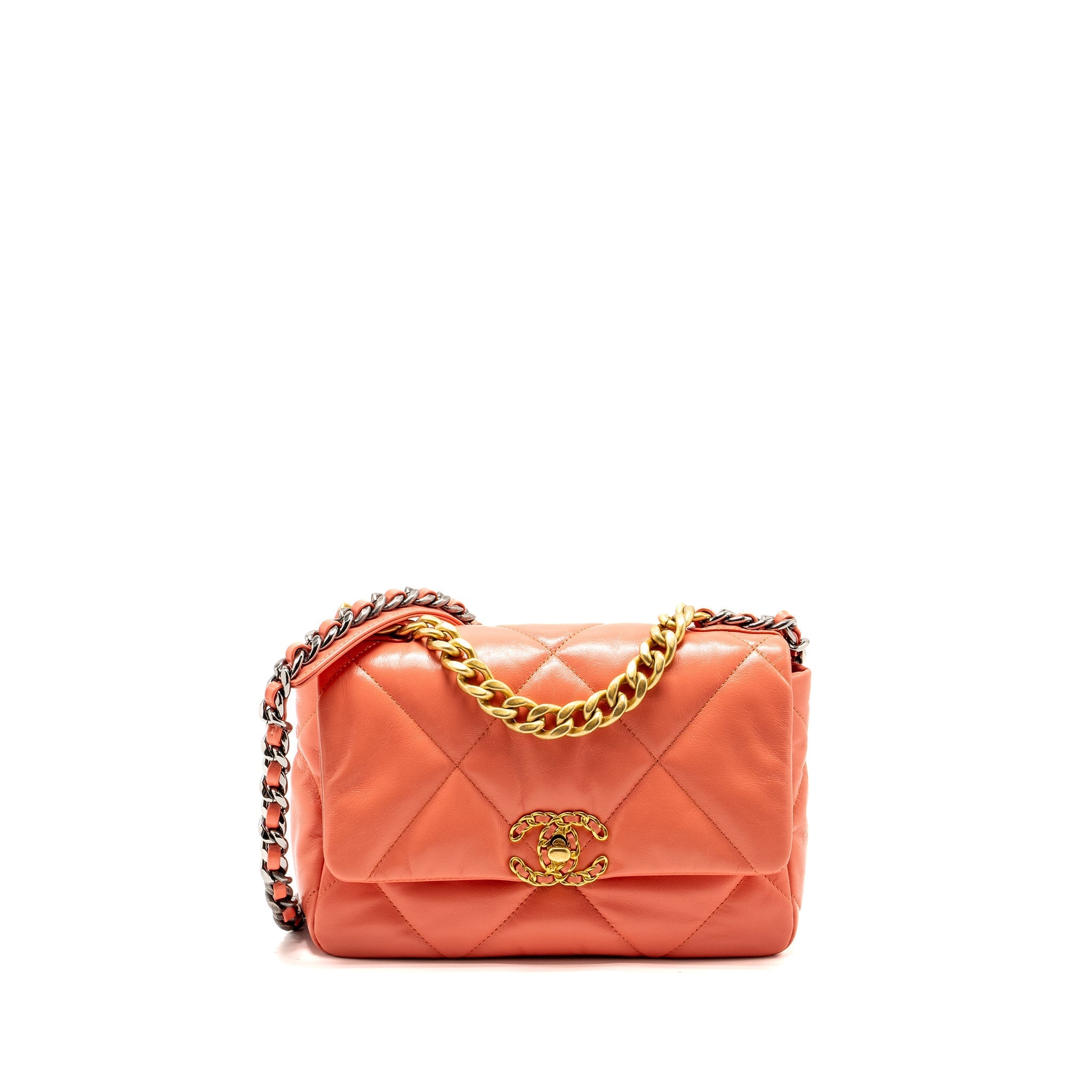 CHANEL SMALL 19 BAG SHINY GOATSKIN CORAL MULTICOLOUR HARDWARE