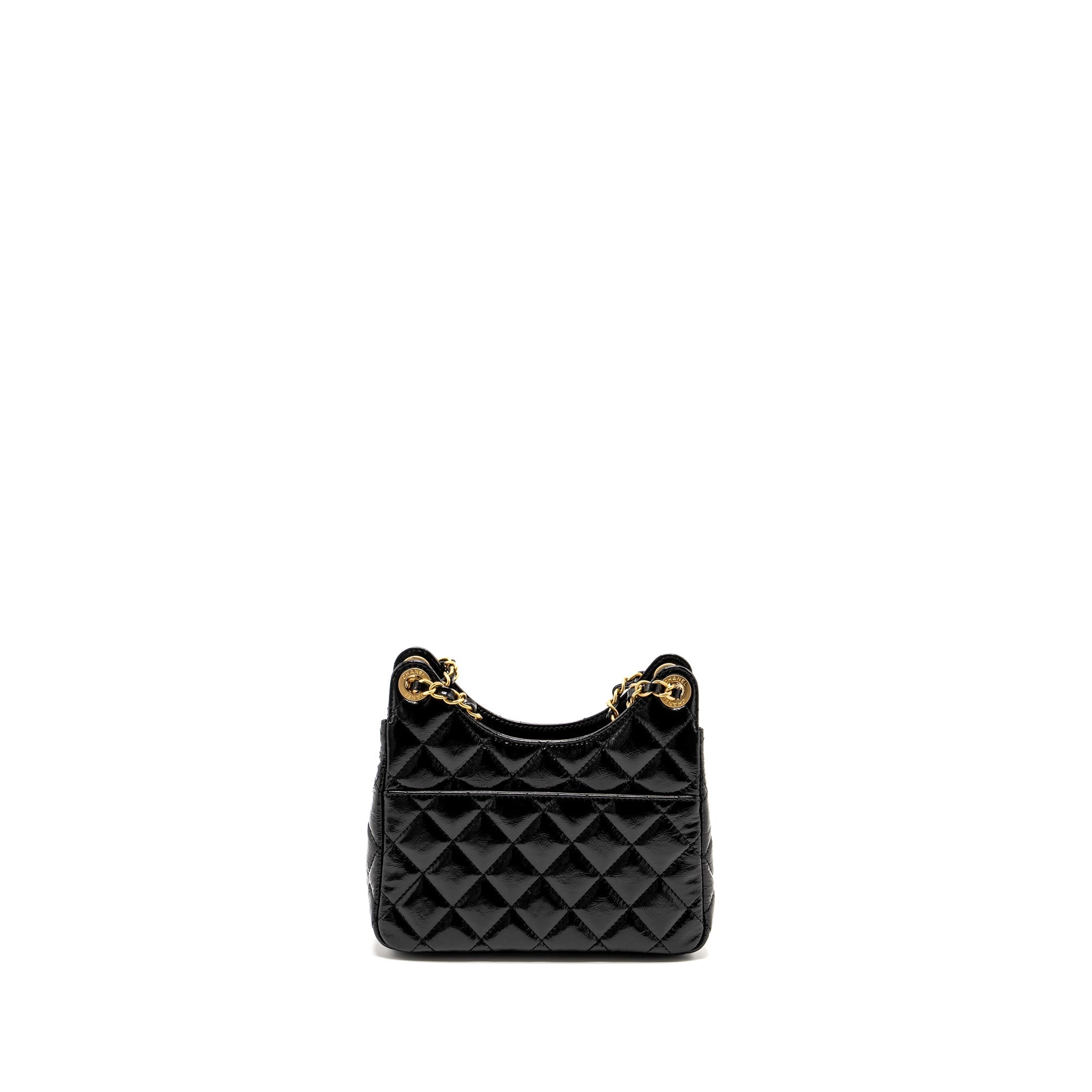 CHANEL 23C SMALL HOBO BAG SHINY CALFSKIN BLACK BRUSHED GHW(MICROCHIP)