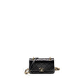 CHANEL ENAMEL CC LOGO QUILTED RECTANGULAR FLAP BAG LAMBSKIN BLACK LGHW
