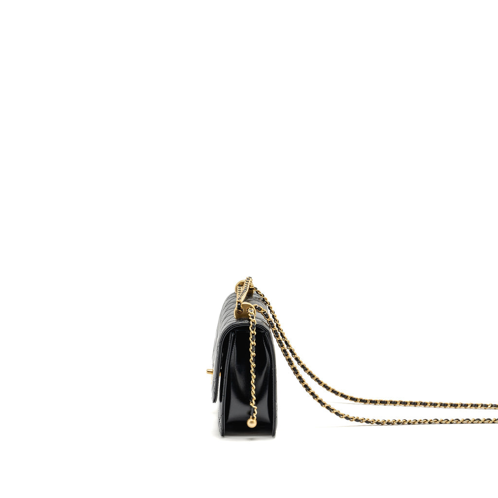 CHANEL GOLD CRUSH FLAP BAG CALFSKIN BLACK GHW (MICROCHIP)
