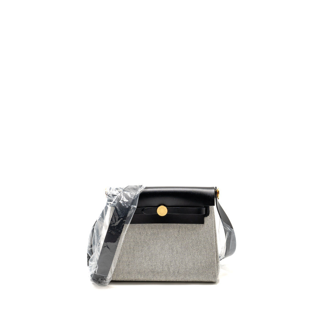 HERMES HERBAG MINI CANVAS/COWHIDE BLACK ECRU GHW