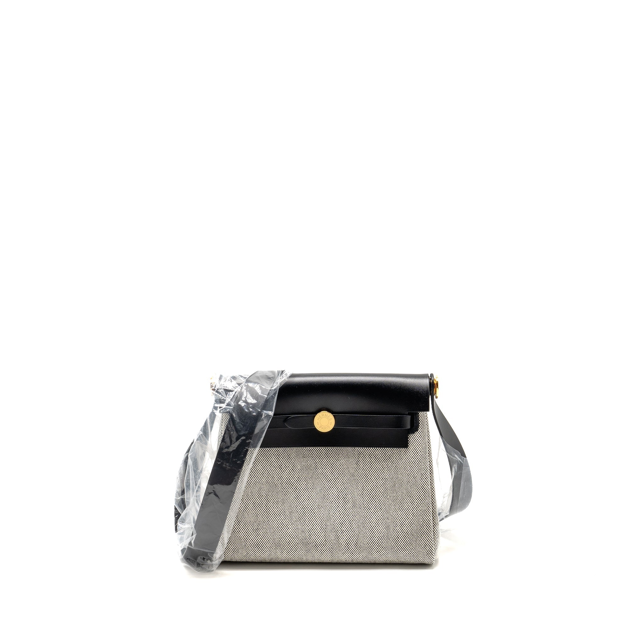HERMES HERBAG MINI CANVAS/COWHIDE BLACK/ ECRU GHW