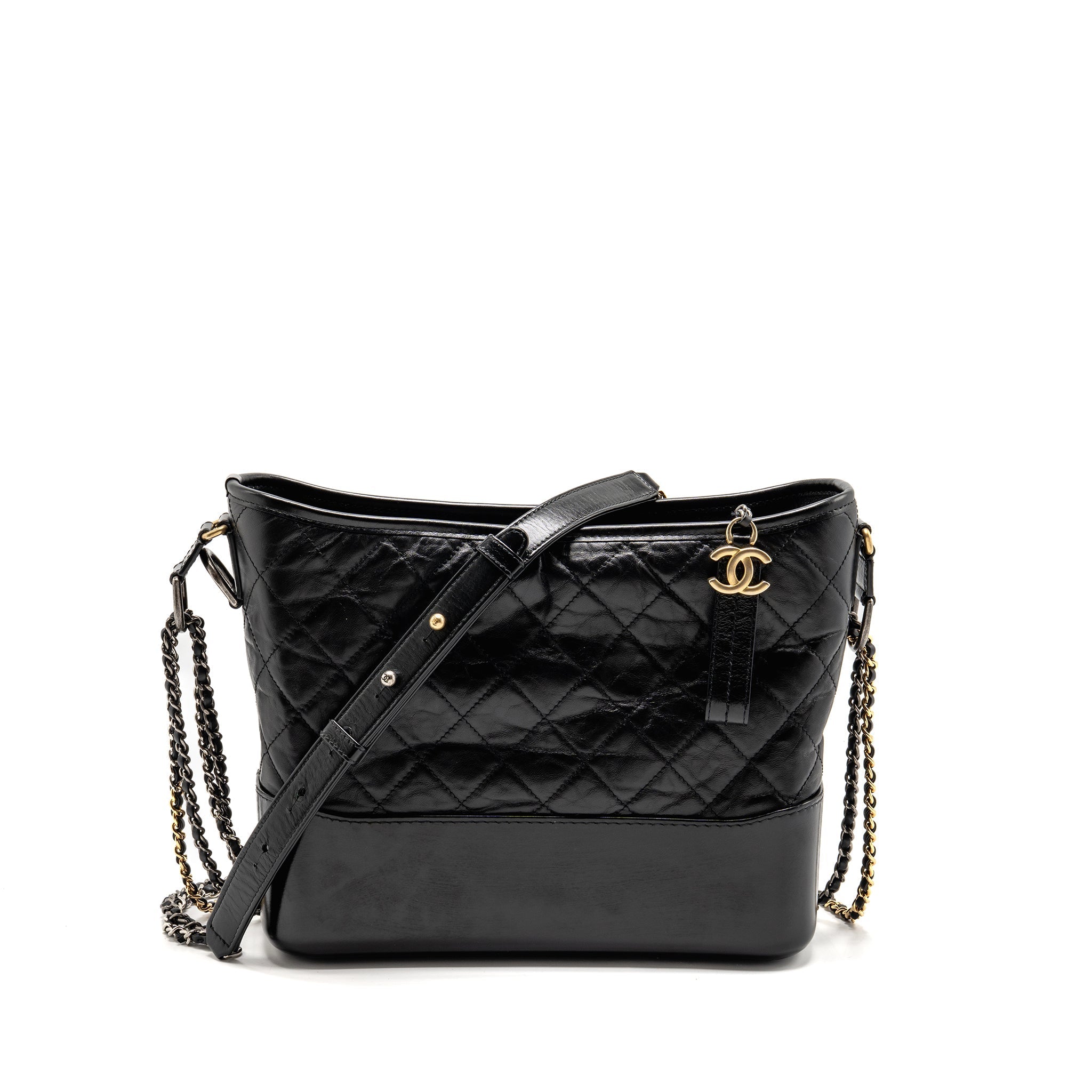 CHANEL GABRIELLE HOBO BAG AGED CALFSKIN BLACK MULTICOLOUR HARDWARE
