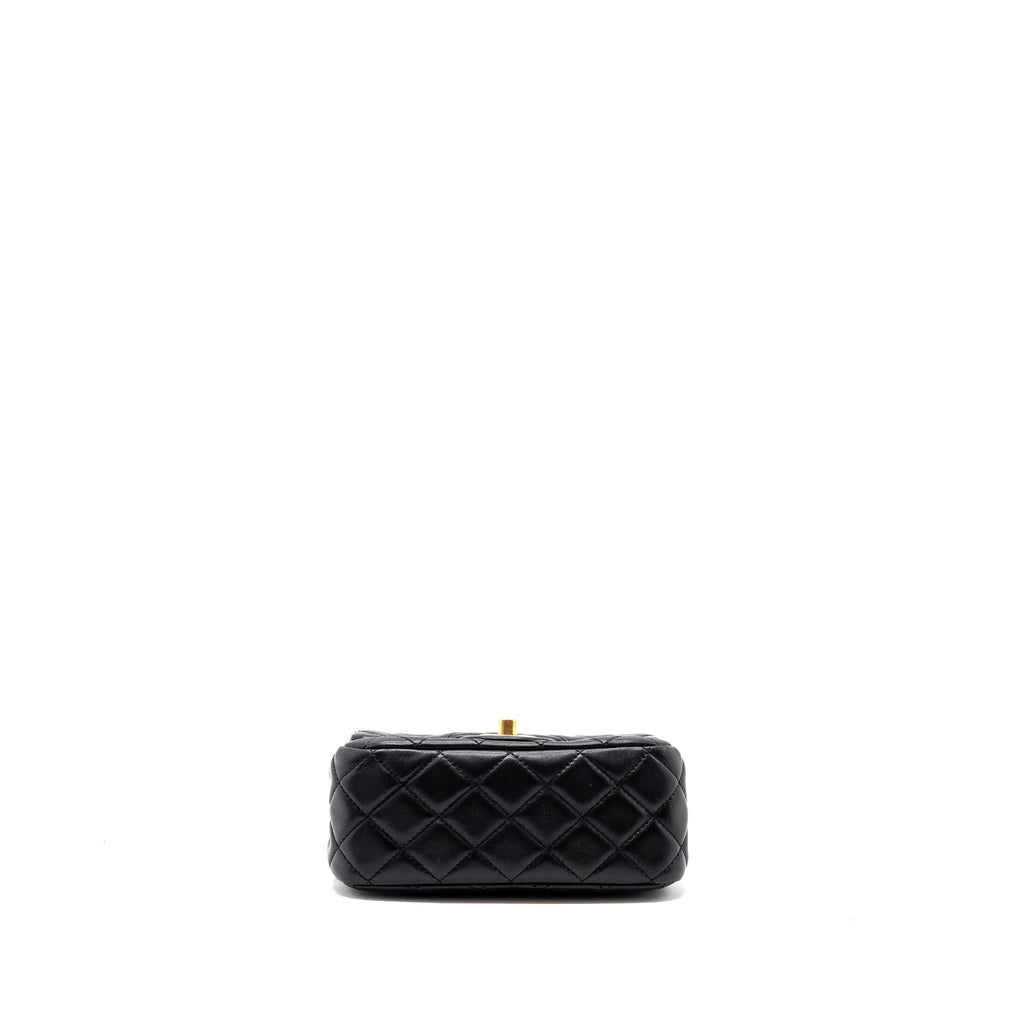 CHANEL PEARL CRUSH MINI SQUARE FLAP BAG LAMBSKIN BLACK GHW (MICROCHIP)