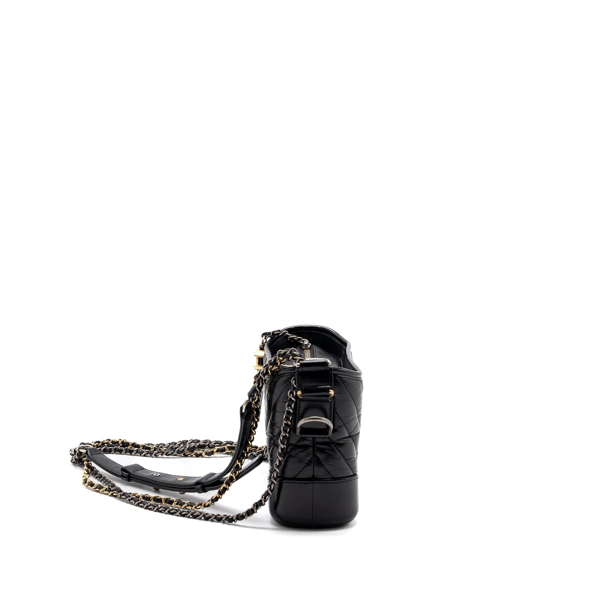 CHANEL SMALL GABRIELLE HOBO BAG CHEVRON AGED CALFSKIN BLACK MULTICOLOUR HARDWARE