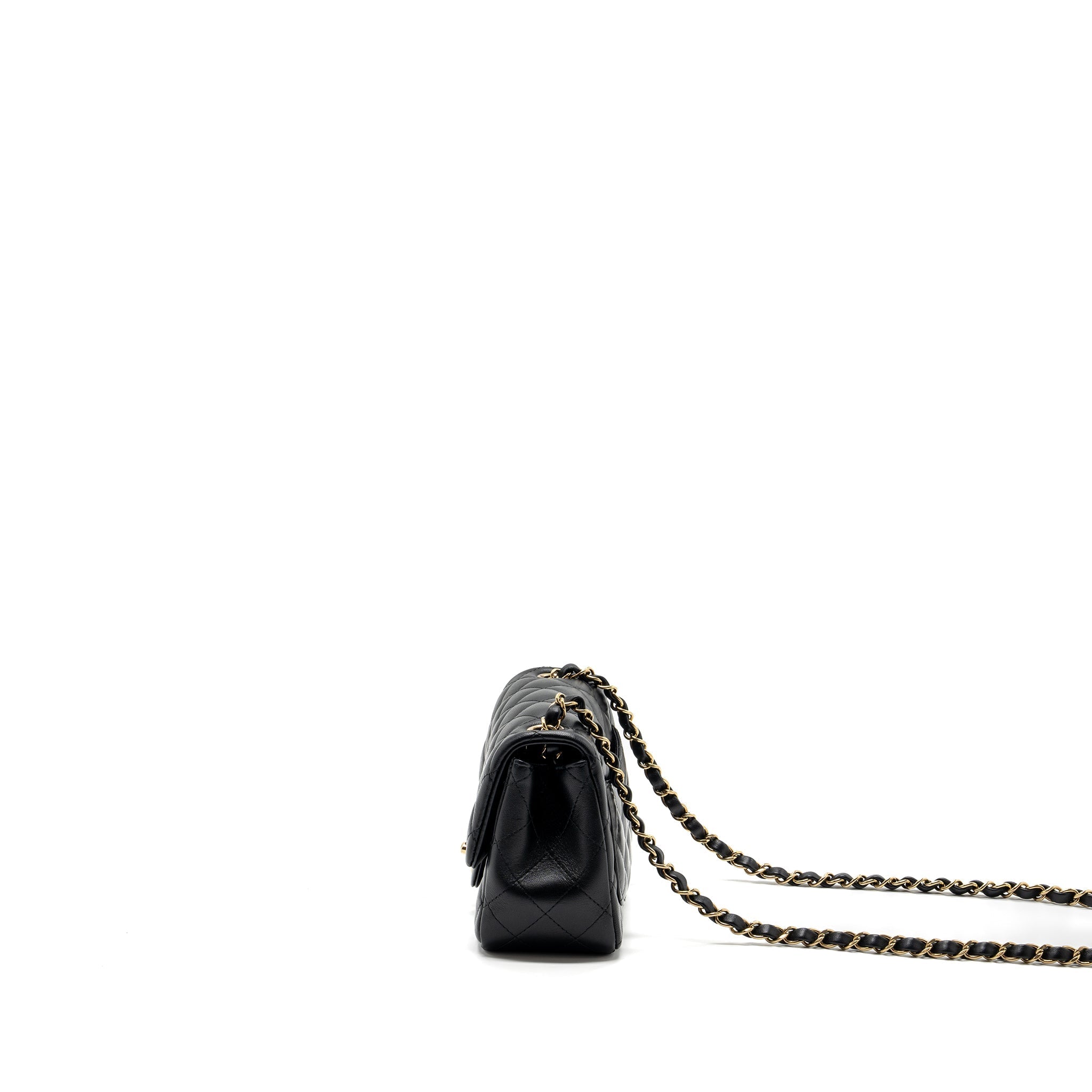 CHANEL MINI SQUARE FLAP BAG LAMBSKIN BLACK GHW (MICROCHIP)