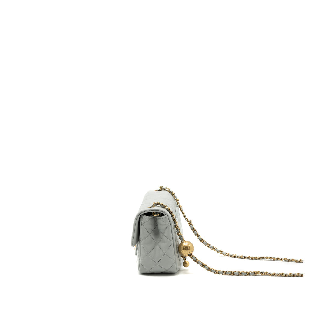 CHANEL 23C PEARL CRUSH MINI SQUARE FLAP BAG LAMBSKIN GREY GHW (MICROCHIP)