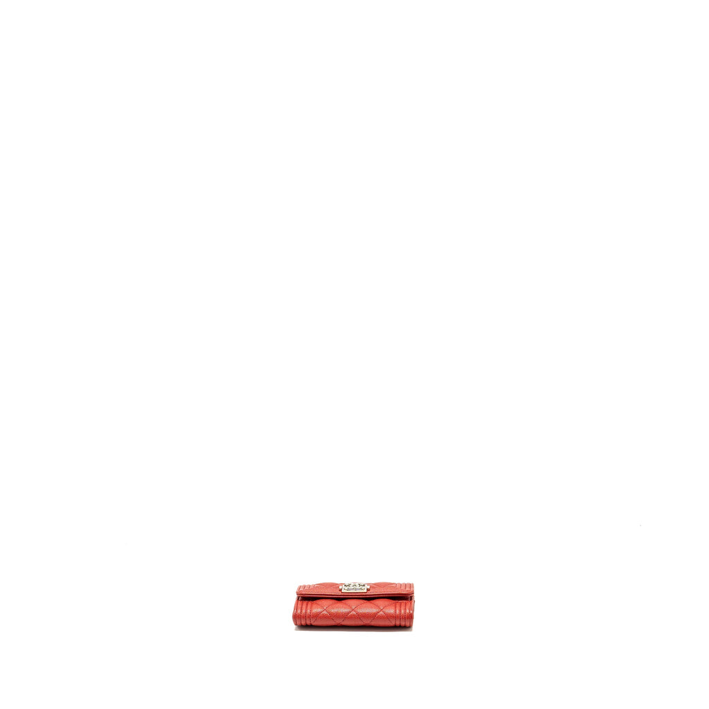 CHANEL BOY FLAP CARD HOLDER CAVIAR RED SHW