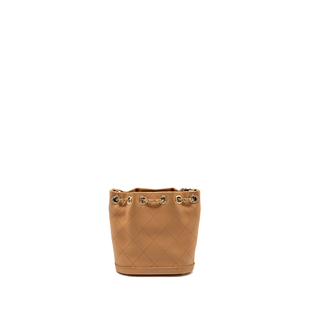 CHANEL MINI DRAWSTRING BUCKET BAG CALFSKIN DARK BEIGE LGHW