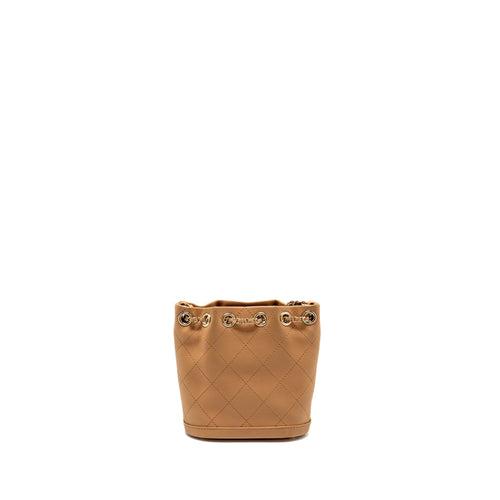 CHANEL MINI DRAWSTRING BUCKET BAG CALFSKIN DARK BEIGE LGHW