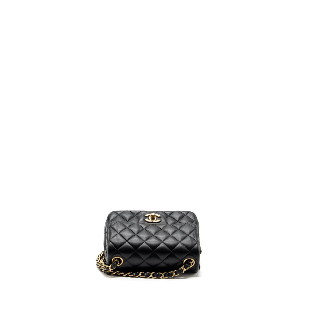 CHANEL CLASSIC MINI SQUARE FLAP BAG LAMBSKIN BLACK BRUSHED GHW
